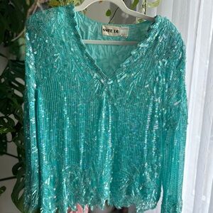 Vintage Aqua Blue Swee Lo Sequin Top